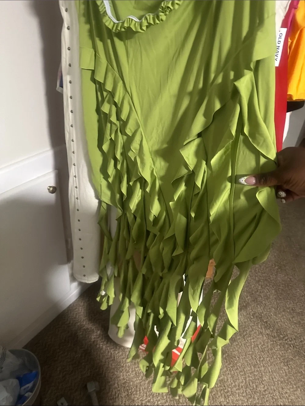 Women's Lime Green Ruffled Sleevelessdress - Brand Unspecified cut small